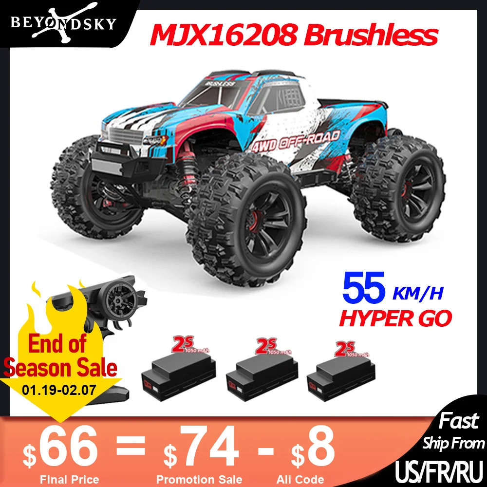 HYPER GO MJX16207 16208 1/16 RC Car 70KM/H Brushless 4WD Racing Car Electric Off-Road Remote Control Truck RC Toy