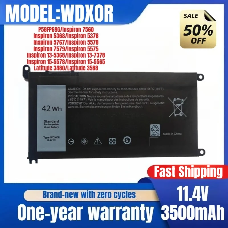 

Battery for Dell Inspiron Latitude 15-55657000 5567 7368 7460 7560 7572 WDXOR Laptop Battery Replacement Battery Original