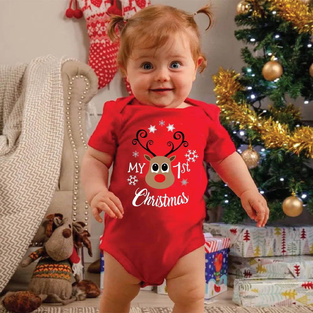 

Baby Clothes Red Baby Onesie Bodysuit Short Sleeved Christmas Holiday Top for Children Baby Boy Baby Girl Clothes