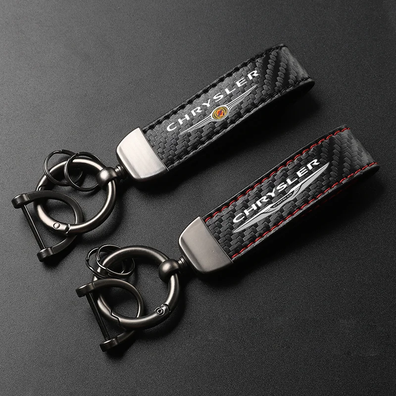 NEW Car Carbon Fiber Leather Keychain Horseshoe Buckle Jewelry for Chrysler 300c 300 200 200c Pacifica Sebring Car Accessories