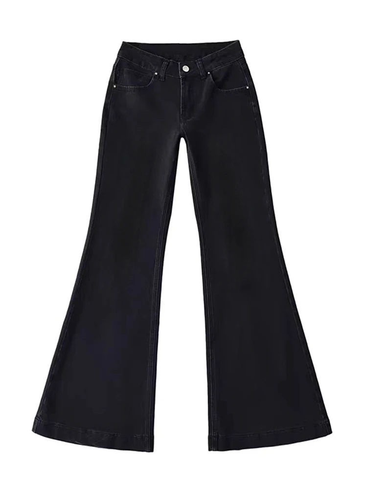 Calças Jeans Pretas de Cintura Alta com Boca de Sino para Mulheres Plus Size Estilo Slim Fit em Forma de V Moda Coreana