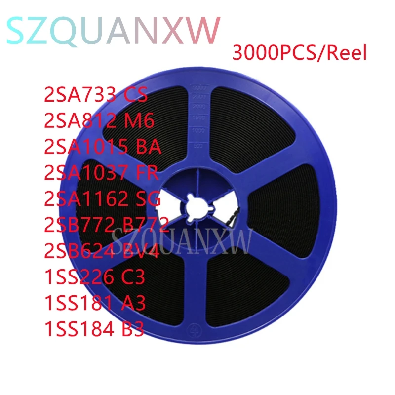 

3000pcs/Reel 2SA733 CS 2SA812 M6 2SA1015 BA 2SA1037 FR 2SA1162 SG 2SB772 B772 2SB624 BV4 1SS226 C3 1SS181 A3 1SS184 B3 SOT-23