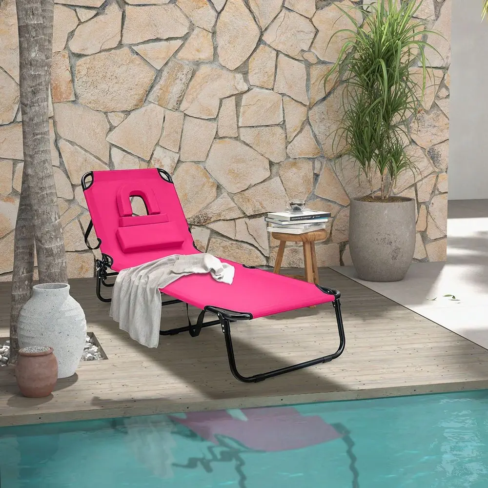 Chaise Lounge Chair With Face Hole Pillows 5Position Adjustable Backrest