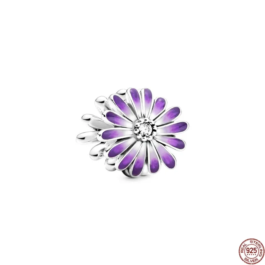 Original 925 Sterling Silver Purple Mother Animal Star Heart Flower Beaded Pendant for Pandora DIY Bracelet Ladies Jewelry Gift