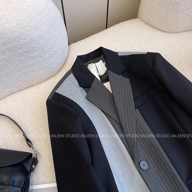 سترة نسائية كلاسيكية كلاسيكية أنيقة بأكمام طويلة معطف هاراجوكو Y2K موضة كاجوال كورية سوداء للمكتب للسيدات #5