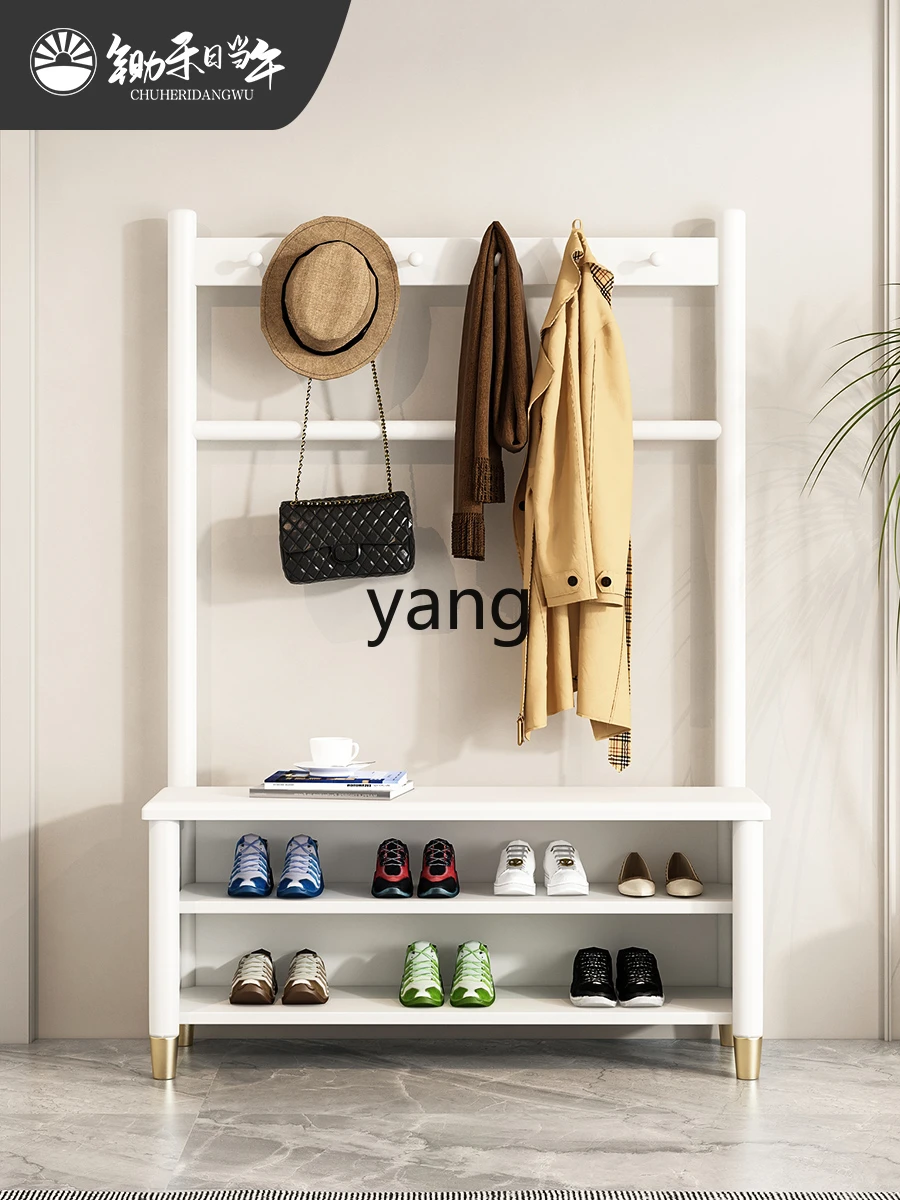 Yjq Solid Wood Doorway Shoe Wearing Stool Modern Clothes Rack Integrated Sitting-in Coat Rack