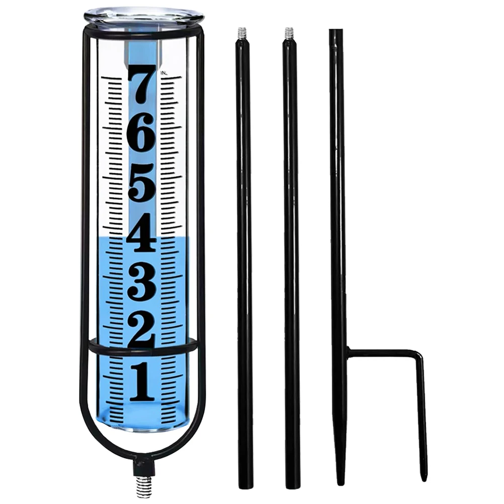 Outdoor Freeze Proof Rain Gauge Large Clear Number Rain Measure Gauge with Thickened Plastic Tube & Metal Stake for Yard
