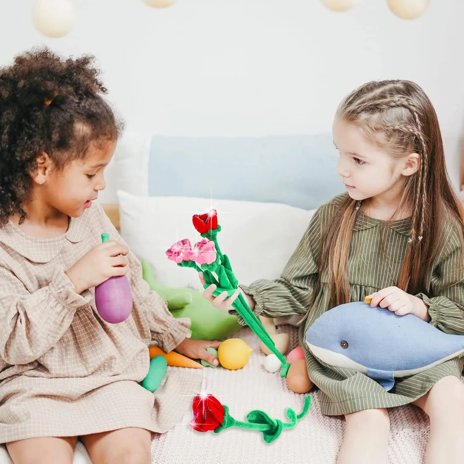 10-30Pcs Plush Rose Flower Stuffed Rose Flower Bendable Stems Plush Bouquet Toy Soft Rose Flower 12.6 Inch for Girl Girlfriend