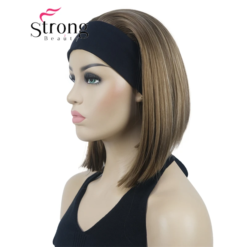 Strongbeauty Bob Korte Rechte Bruin Met Blonde Gemarkeerd Hoofdband Pruik Kleur Keuzes