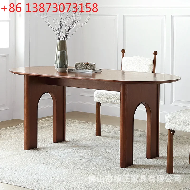 North dining table, Nordic French retro ash wood solid wood dining table, living room oval medieval dining table and chair group
