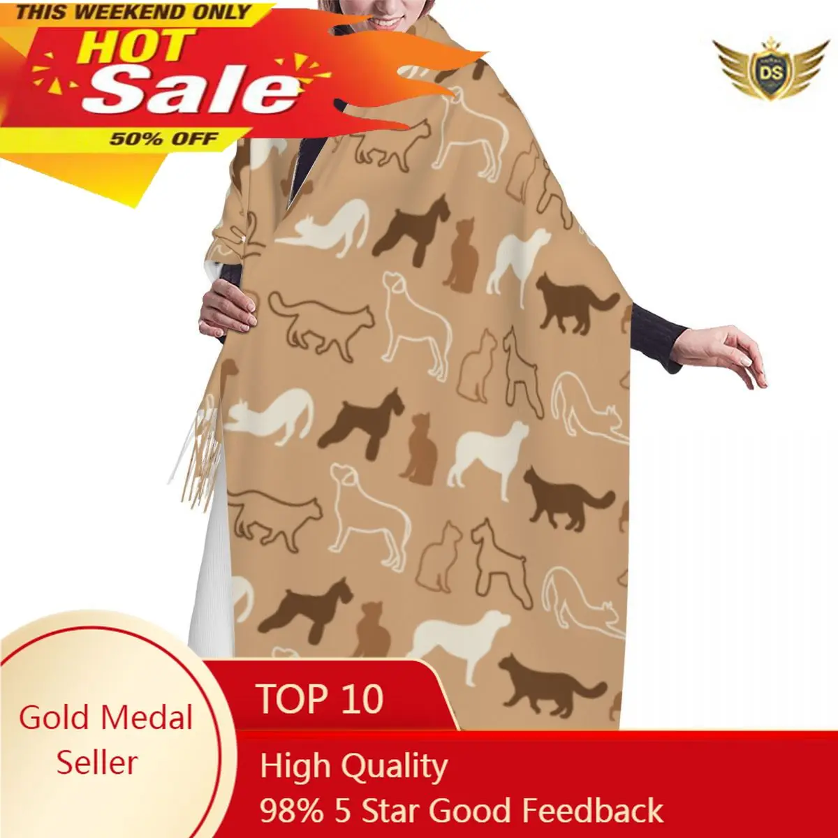 Funny Cat And Dog sagome sciarpa invernale scialli Wrap donna uomo Warm Bufanda nappa sciarpe