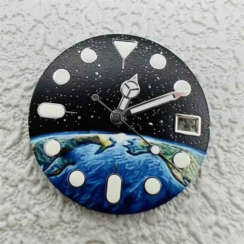 جديد NH35 ساعة الطلب 28.5 مللي متر السماء المرصعة بالنجوم الأرض الهاتفي الأخضر مضيئة ساعة الوجه تعديل ساعة اكسسوارات لحركات NH35 NH36