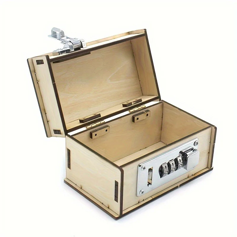 صندوق الكنز ثلاثية الأبعاد خشبية اليدوية صندوق كلمة المرور الميكانيكية لتقوم بها بنفسك مقفل محفورة صندوق كلمة المرور هدية عيد ميلاد بانوراما أطقم منمذجة #5