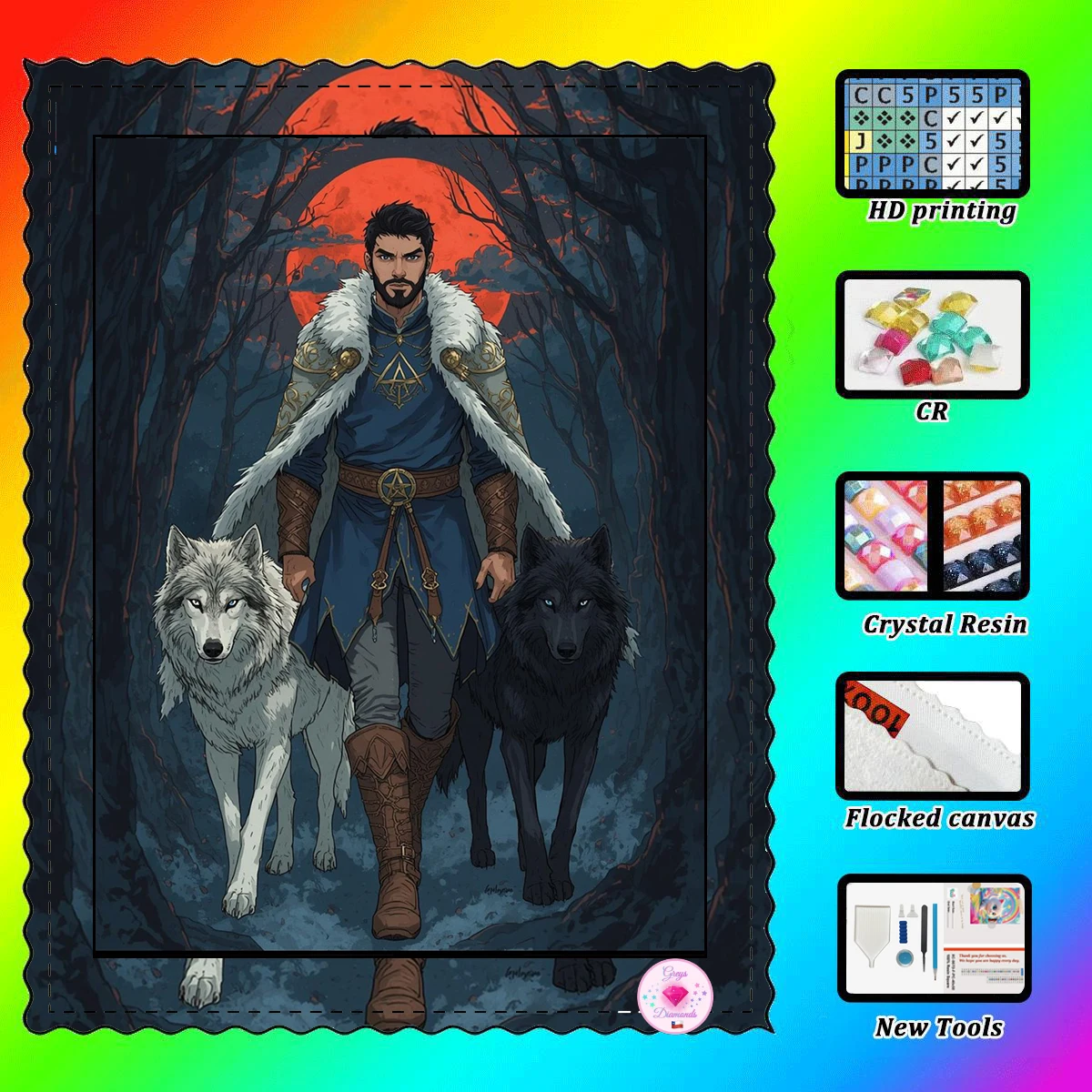 

【Gheys_ Diamond Art】Man and his wolf Crystal AB Rhinestone Fairy Dust Rhinestone Perfect Resin Diamond