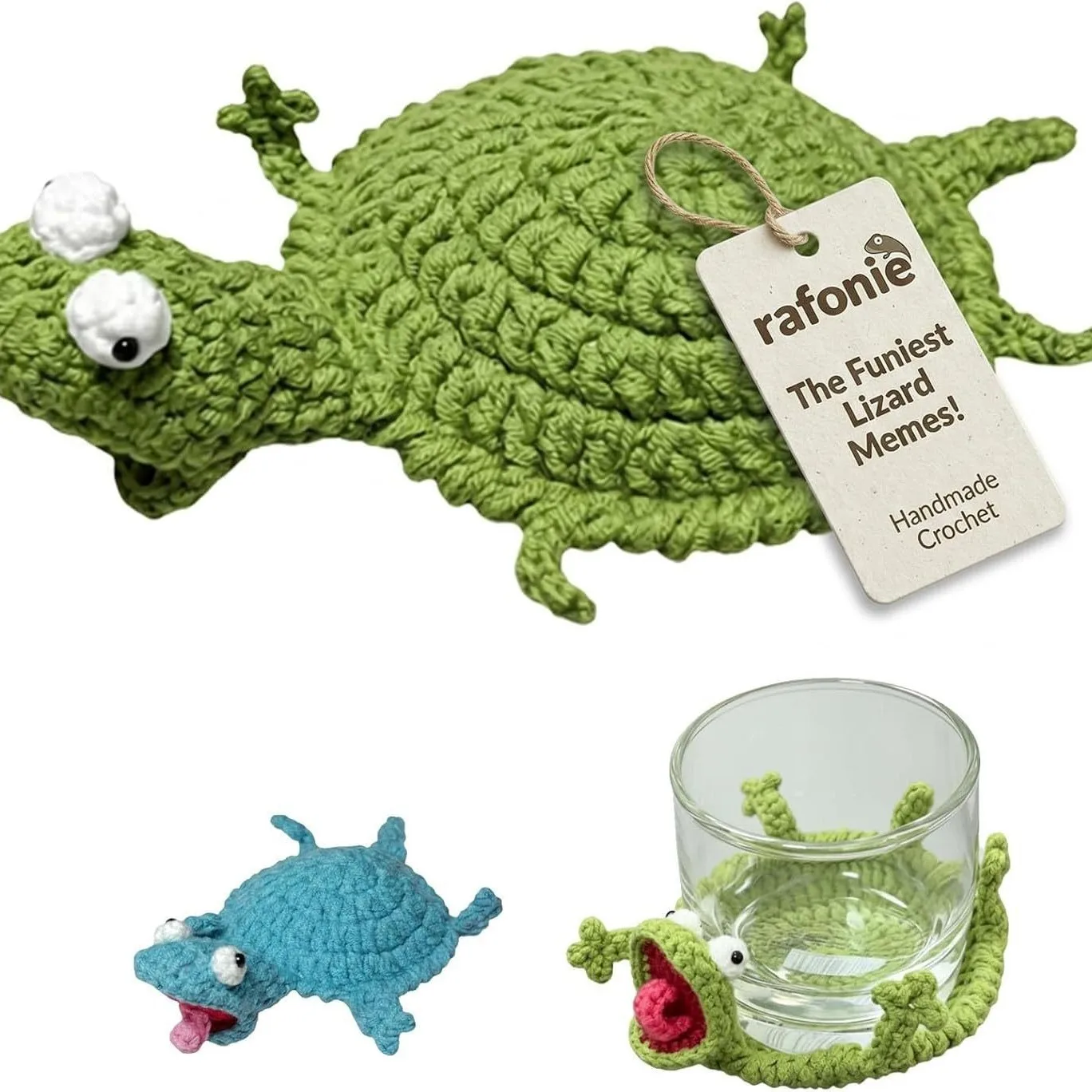 Funny Gift Creative Crochet Lizard Coaster Handmade 3D DIY Animal Cup Coaster Amigurumi Animal Cup Mat Desk Decoration Gifts