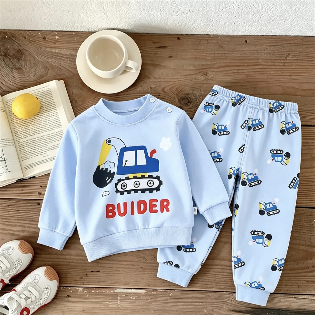 Neues Design Schlafanzug Zweiteiliges Set für Kleinkinder aus Reiner Baumwolle, Langarm-Outfits für 1-4 Jahre Alte Kinder, Niedliche Pullover-Pyjamas mit Hosen – Detail 2