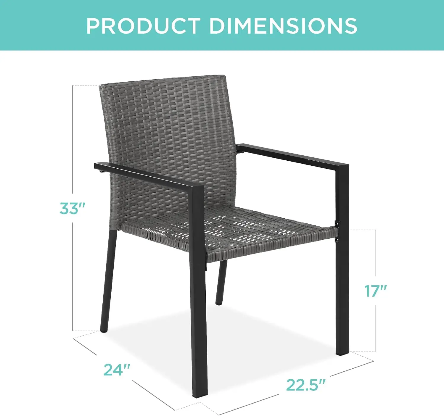 Set of 2 Stackable Outdoor Wicker Dining Chairs All-Weather Firepit Armchair w/Armrests, Steel Frame for Patio, Deck