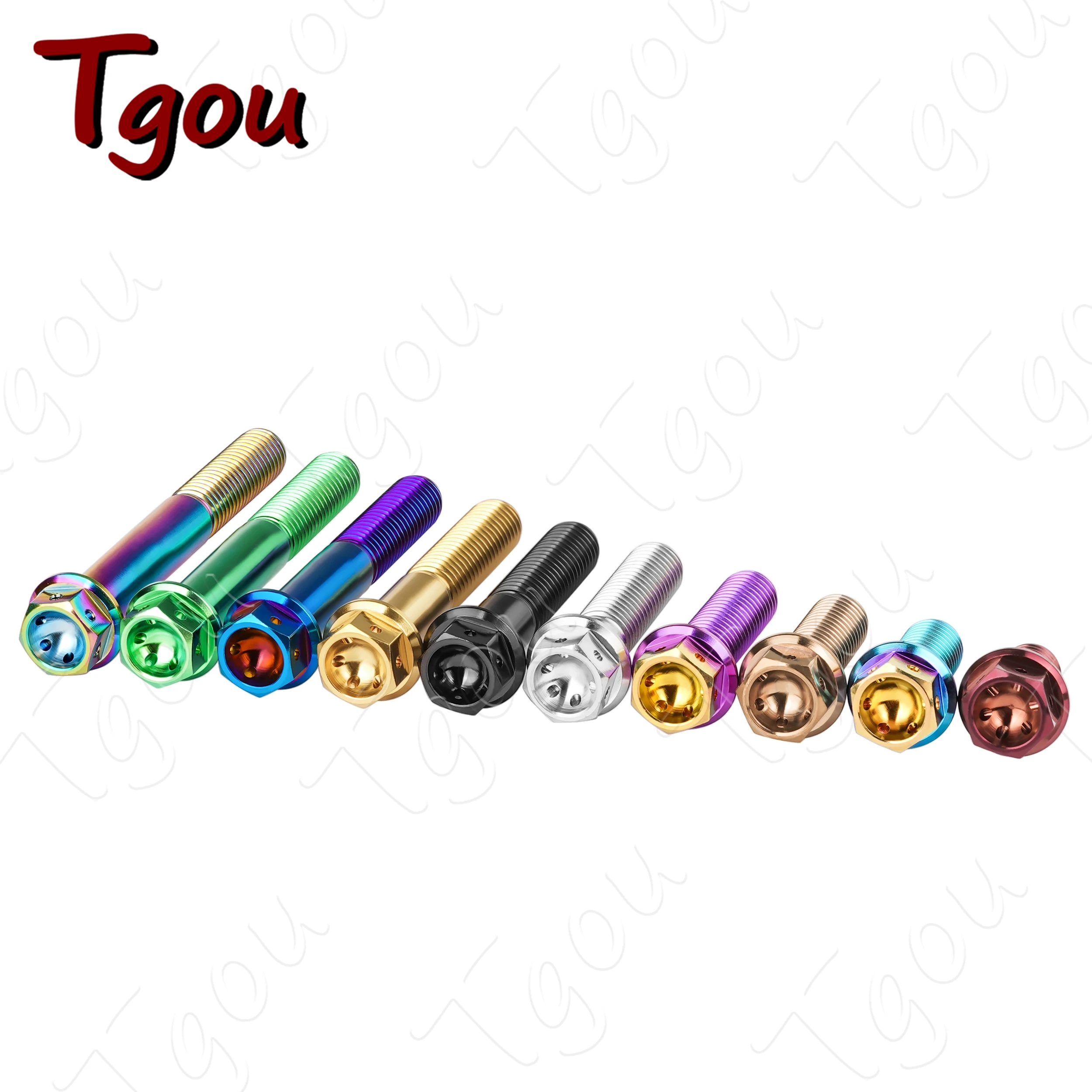 1pcs Tgou M6/M8x10—65mm Titanium Flange Bolt Hollow Drilled Rainbow Burnt Blue Ti Screw For Motorcycle Bicycle Mod Fastener
