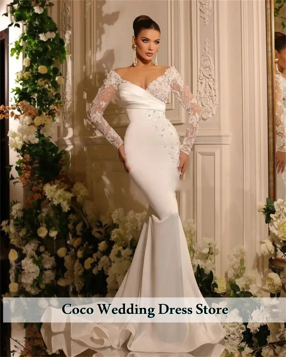 Vestido De Novia De sirena elegante y exquisito personalizado, vestido De Novia De encaje De cola desmontable De manga larga, Vestidos De Novia