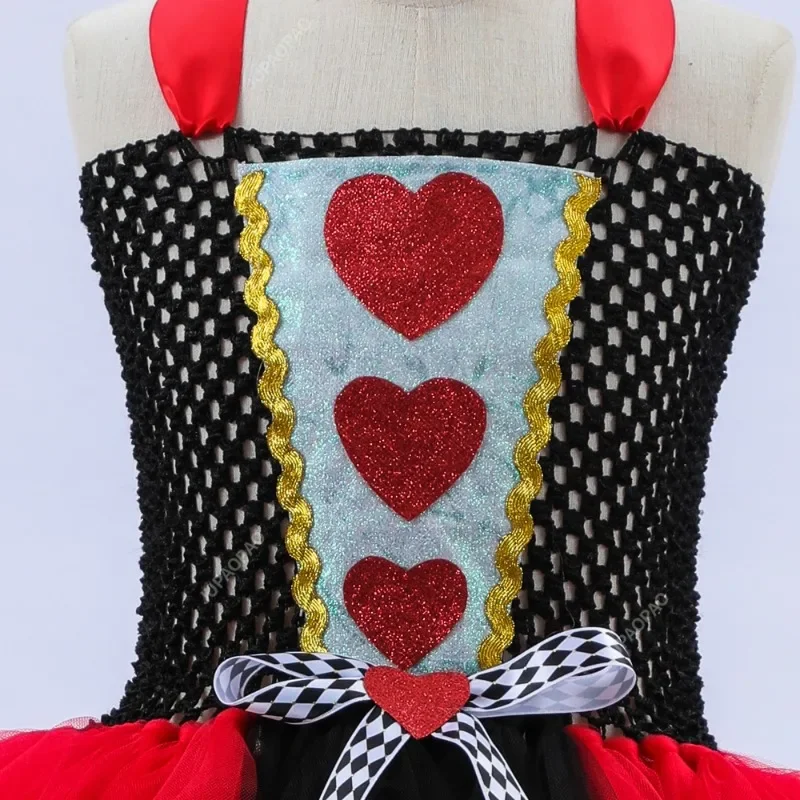 Disfraz de reina de corazones para niñas, vestido de Halloween para niños, vestido de tutú de lujo con corona, clásico País de las Maravillas, ropa de Reina Roja