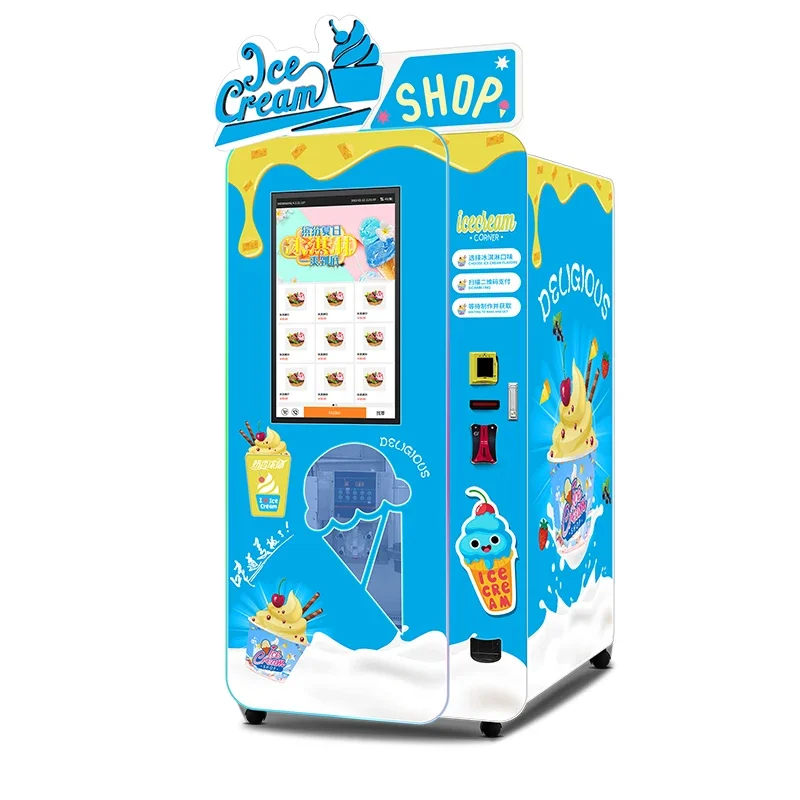 Hot Sale Soft Ice Cream Vending Machine Automatic With Attractive LED Colorful Lights And LED Light Box