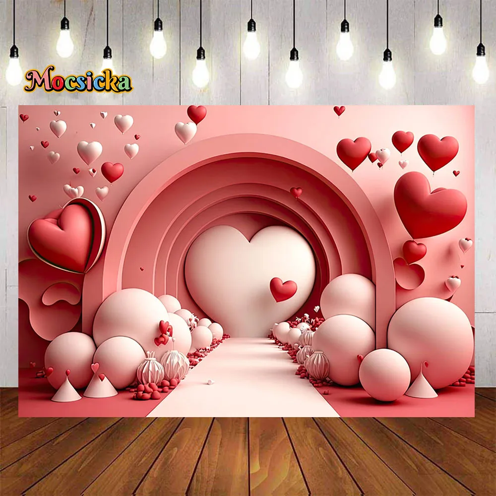 Fondo rojo del Día de San Valentín para estudio, decoración de globo de amor 3D, papel tapiz de utilería para fotografía, retrato de cumpleaños para niños, foto de aplastamiento de pastel
