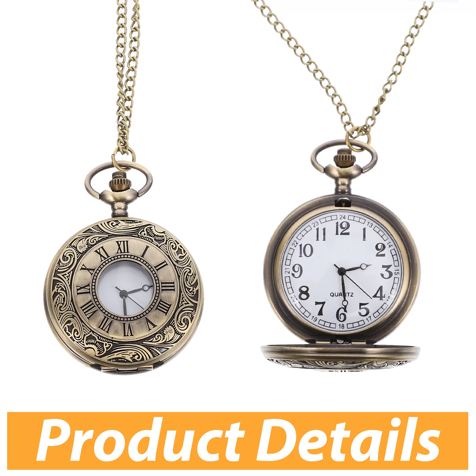 

Vintage Pocket Watch Retro Roman Dial Double Display Lightweight Compact Decorative Gift Men Women Plastic Steampunk