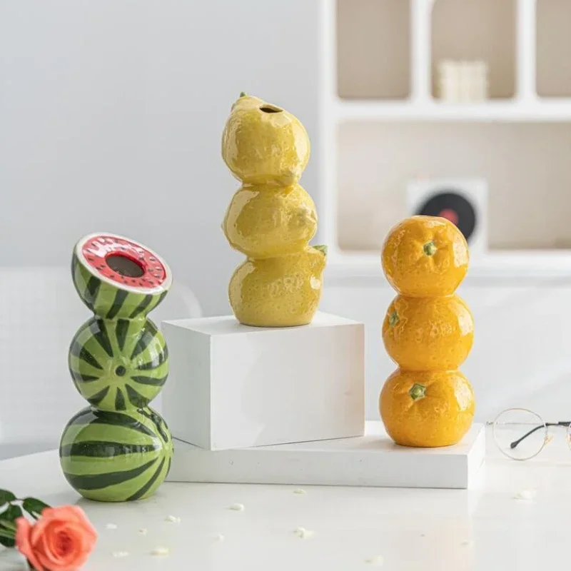 Imitation Fruit Ceramic Vase Flower Insert Creative Modern Wind Home Life Gardening Ornaments Living Room Desktop Decoration