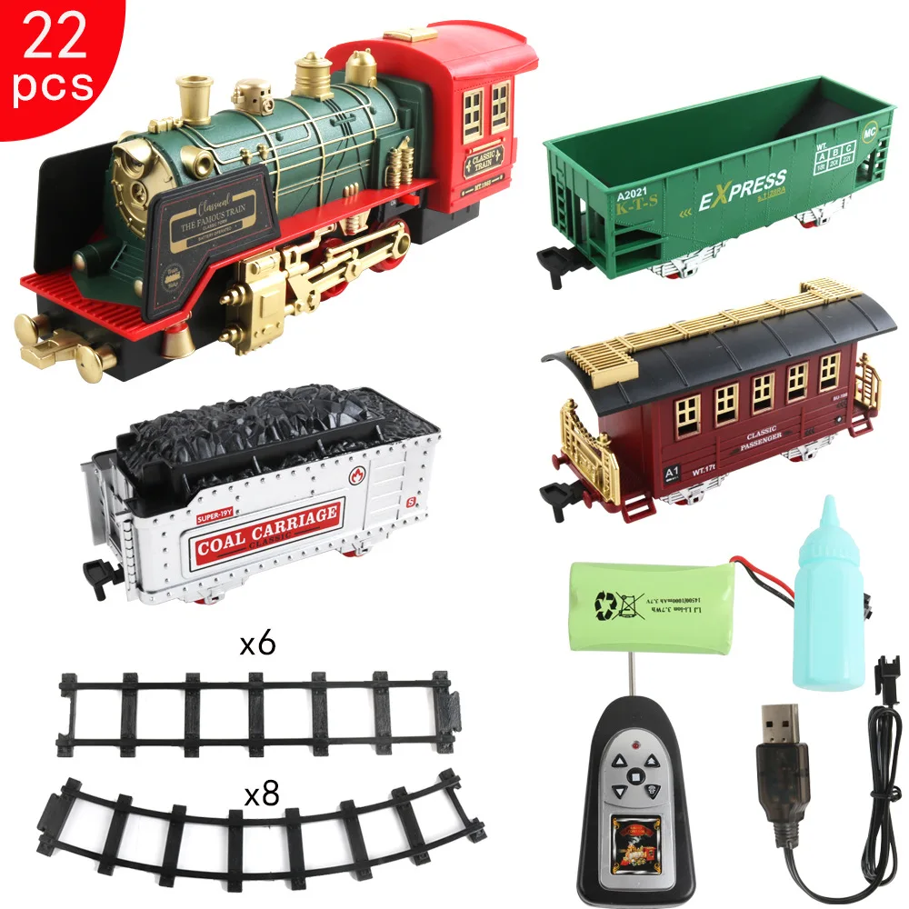 

Remote Control Track Train Car Classical Simulation Water Steam Electric Railway Set Christmas Gift Toy For Children B150