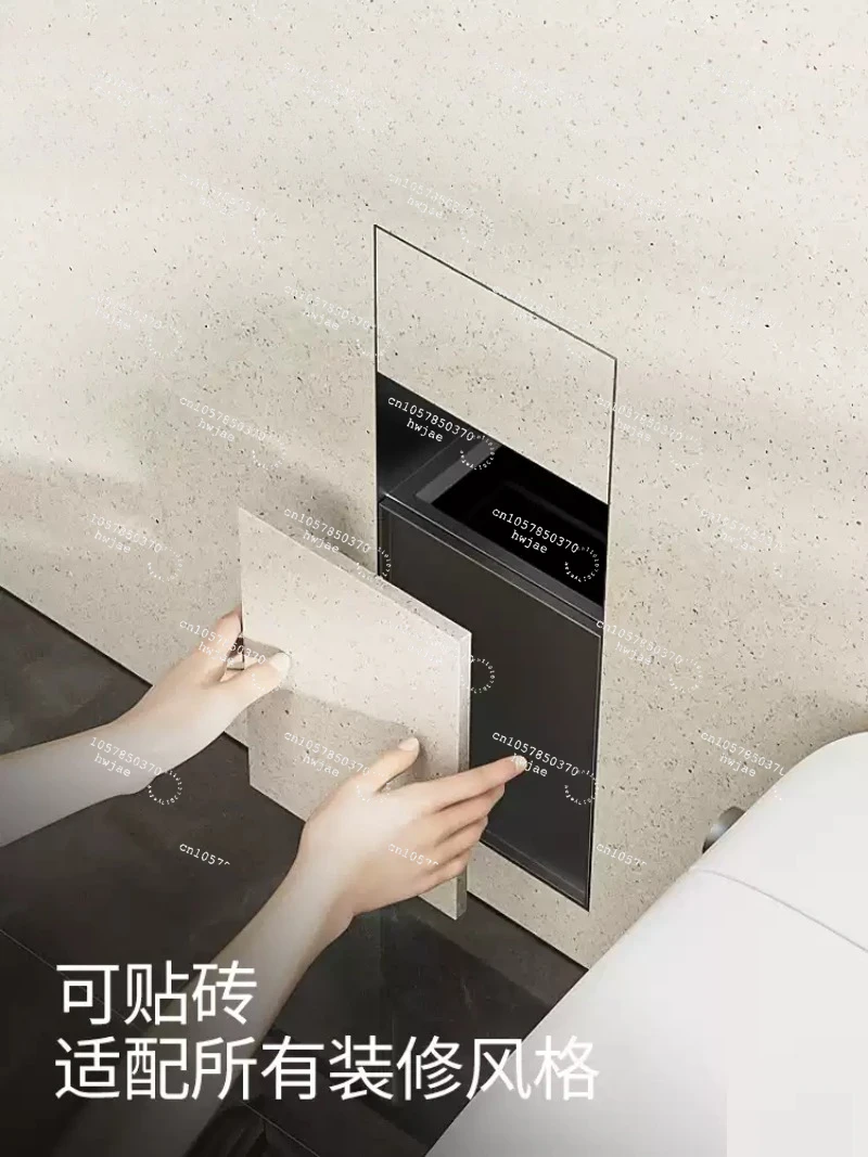 Hidden stainless steel niche tissue box embedded closet shelf in bathroom