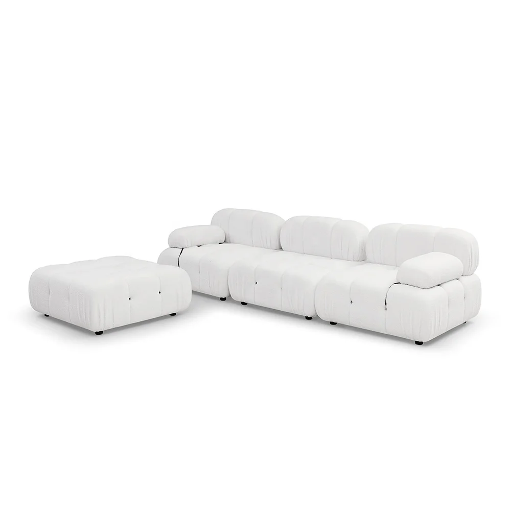 Living Room Furniture 4-Piece Reversible Chaise Upholstered Sofa Set With Ottoman Modular Couch Living Room Sofa