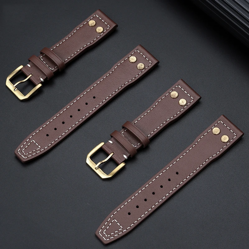 Cow Leather With Bronze Rivets Watchbands 22mm 20mm 21mm Fit For IWC  Big Pilot’s Watch IW501005 IW387902 Spitfire Strap Bracele