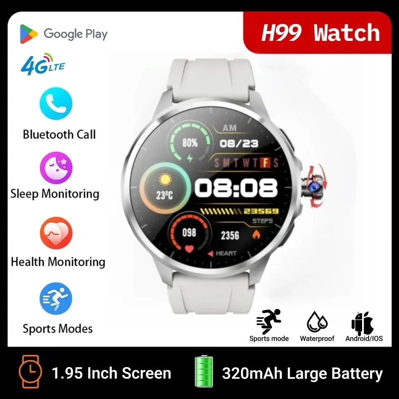 

H99 5G256GB Часы с высотомером и барометром Мужские 1,95-дюймовые сетевые часы Amoled Полный GPS WIFI Rom Магазин Игровой видеоэкран Aura Google Cmf