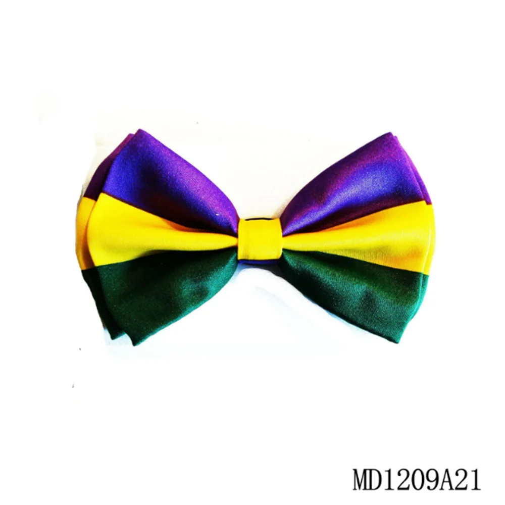

PESENAR Mardi Gras Colored Satin Bow Tie - Purple, Yellow, Green Festival Accessory, Great for Cosplay and Role-playing.