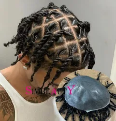 Black Men dreadlocks Human hair Microskin Full PU Based Wig Twist Braided Men's Toupe Hair extension male capillary prosthesis