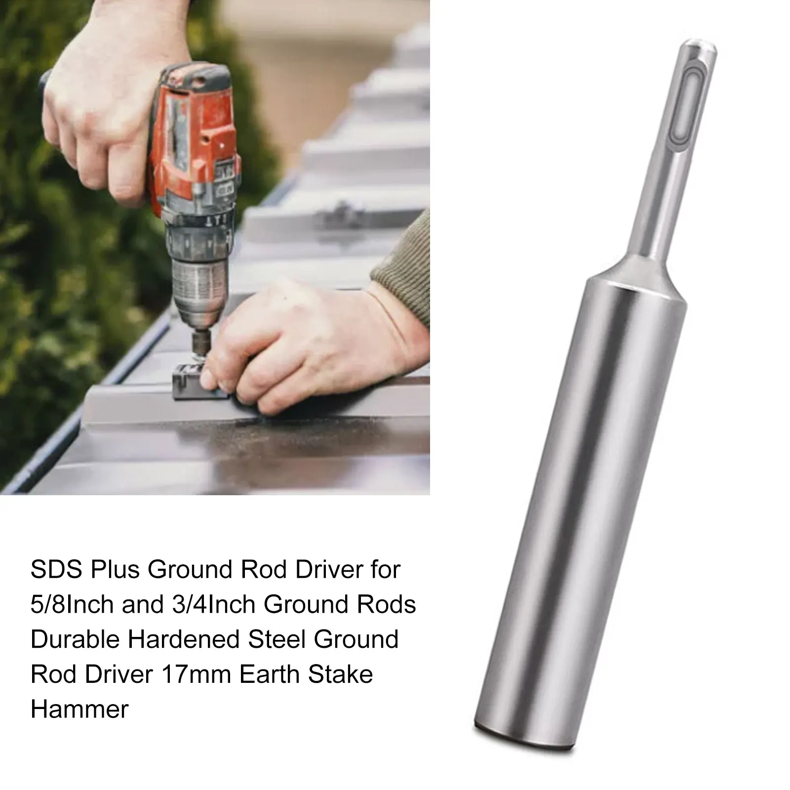 SDS Plus Ground Rod Driver For 5/8Inch And 3/4Inch Ground Rods Durable Hardened Steel Ground Rod Driver 17mm Earth Stake Hammer