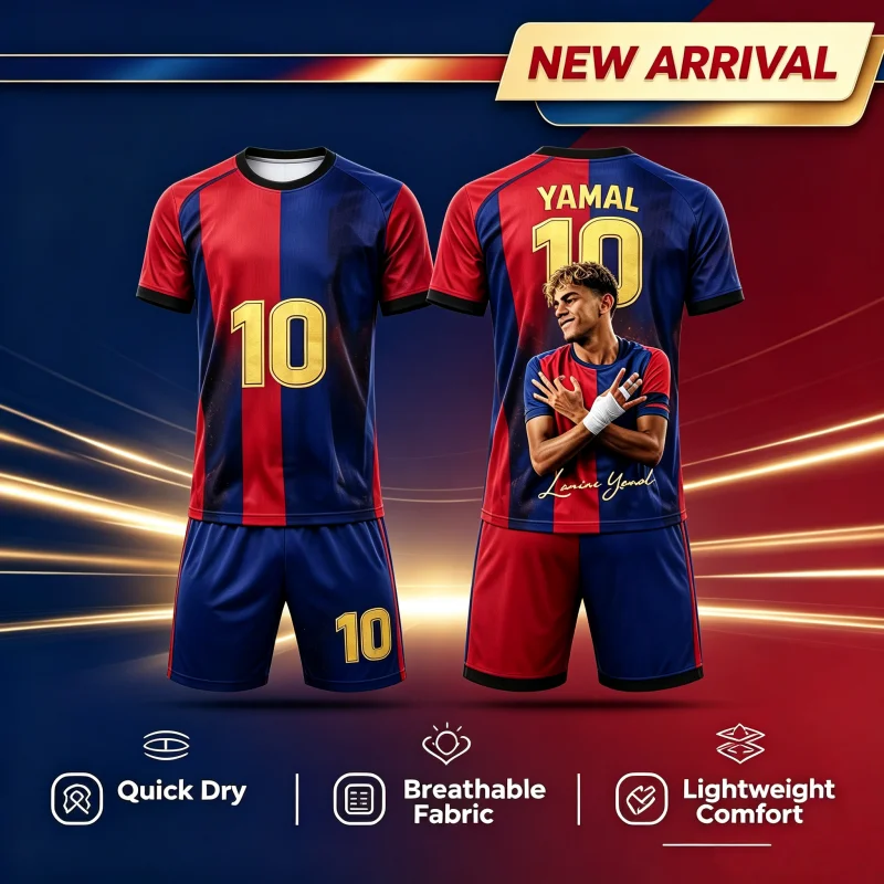 Summer New Style # Yamal No.10 #Signature Football Shirt Adult_Children Large Loose Sports Short Sleeved Shorts Quick Drying Set
