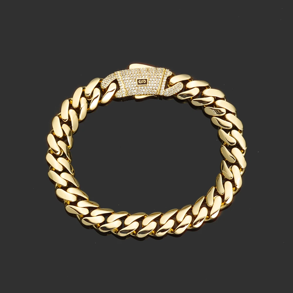 NONE 6/8/10/12/15/20mm Monaco Kubanische Kette Halskette Hip Hop 14k Vergoldung Kubanische Kette Armband Hip Hop Schmuck 6