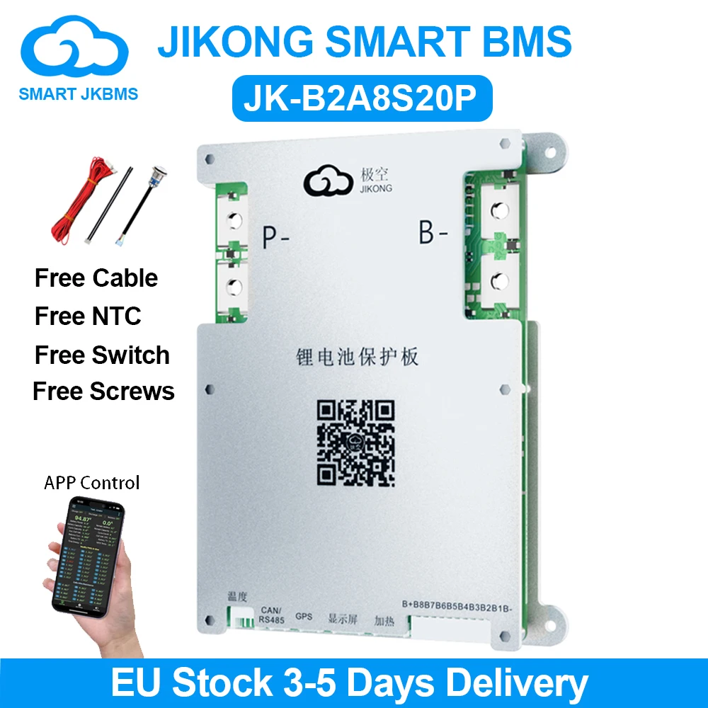 JIKONG JK BMS B2A8S20P Smart BMS 3S~8S with BT APP CAN RS485 2A 24V Active Balance BMS for Lifepo4 Li-ion LTO Battery JKBMS 200A