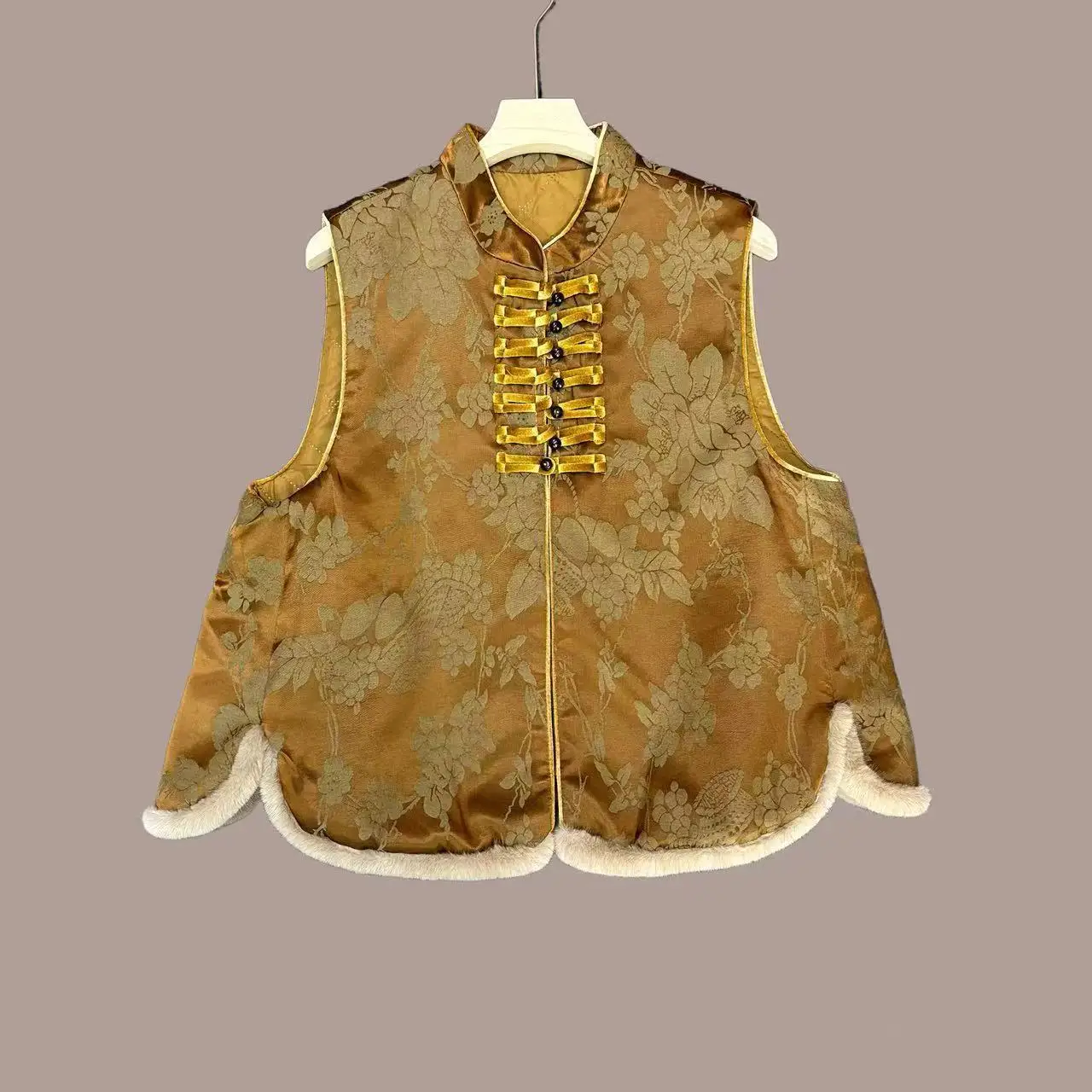 

New Chinese Style Song Dynasty Brocade Jacquard Vest Women's Top Waistcoat Light Luxury Cotton Coat