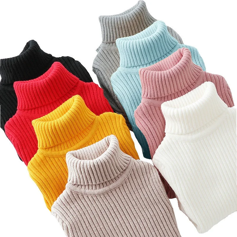 

5-10 Years Baby Girls Turtleneck Sweater Children's Knitted Woolen Autumn/Winter Big Kids' Base Shirt KF799