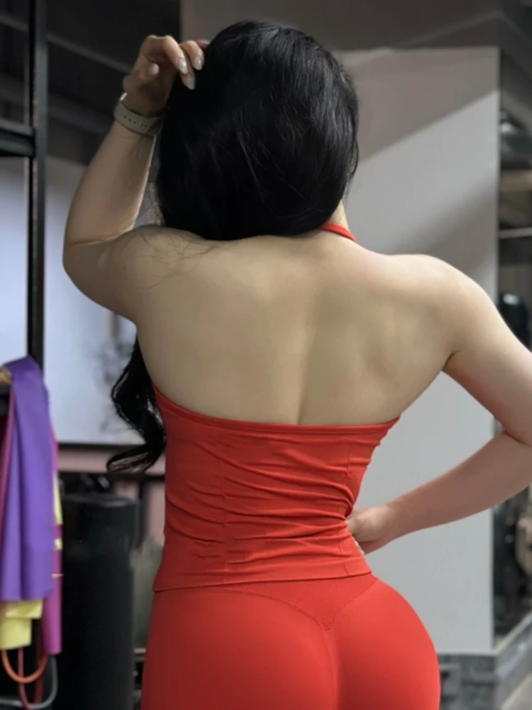 لا شعار سلس الخطوط الطويلة Strappy الصالة الرياضية عارية الذراعين الصالة الرياضية ملابس النساء Scrunch المدمج في الصدرية مع أكواب قابلة للإزالة اليوغا تانك القمم #3