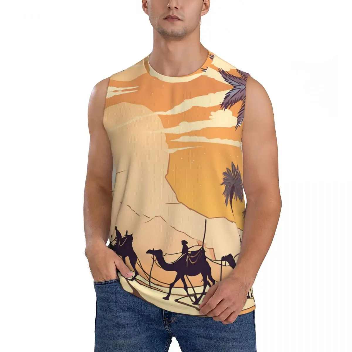 3 Camels Men Sleeveless Tank Tops Quick Dry Breathable Gym Fitness Running Summer Casual Sport Vest