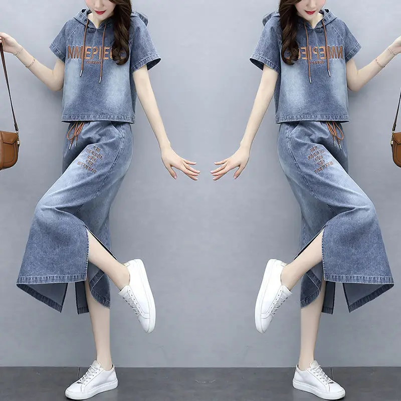 Denim Two-piece Women Skirt And Coat 2024 Summer New Casual Joker Western Style Slim Suit Female Fashion Retro Western-style set