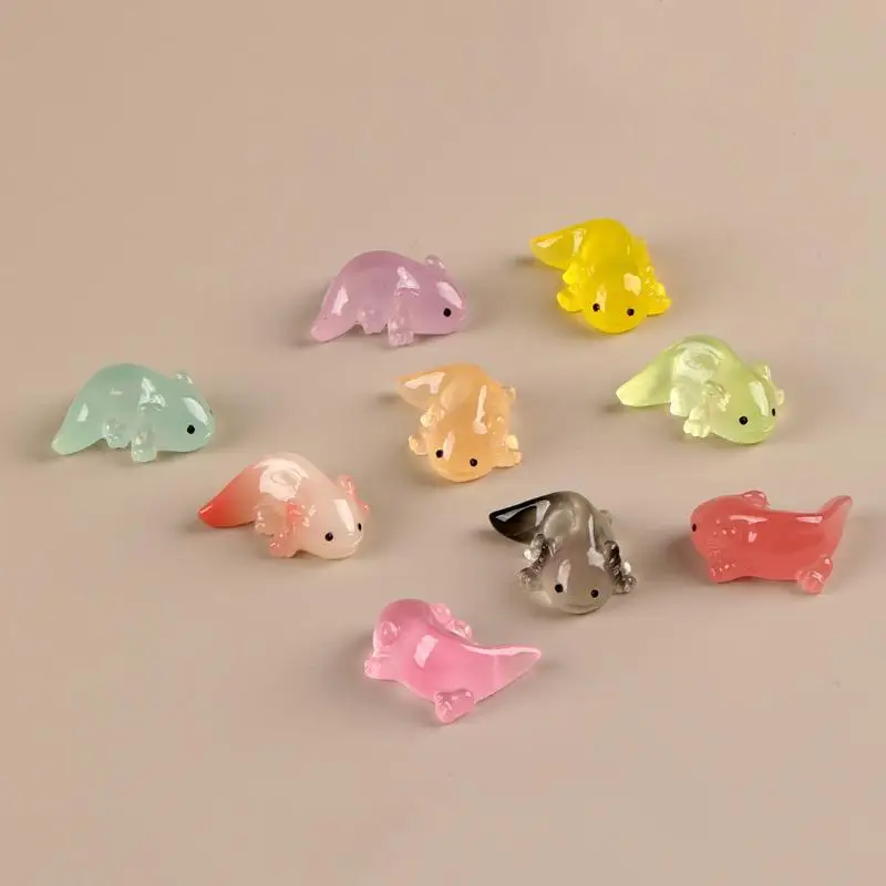 Kawaii Mini Salamander Figurines Luminous Colorful Tiny: 10Pcs Axolotls Garden Aquarium Dollhouse Decor Dolls