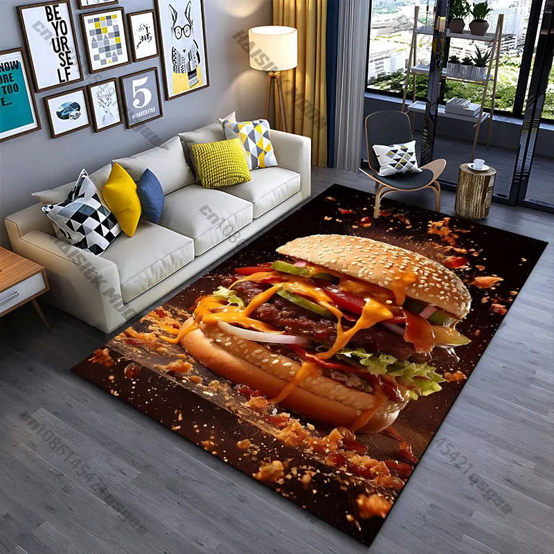 Delicious juicy burger explosion carpet Yoga living room room decor children's crawling mat doormat area rug games mat