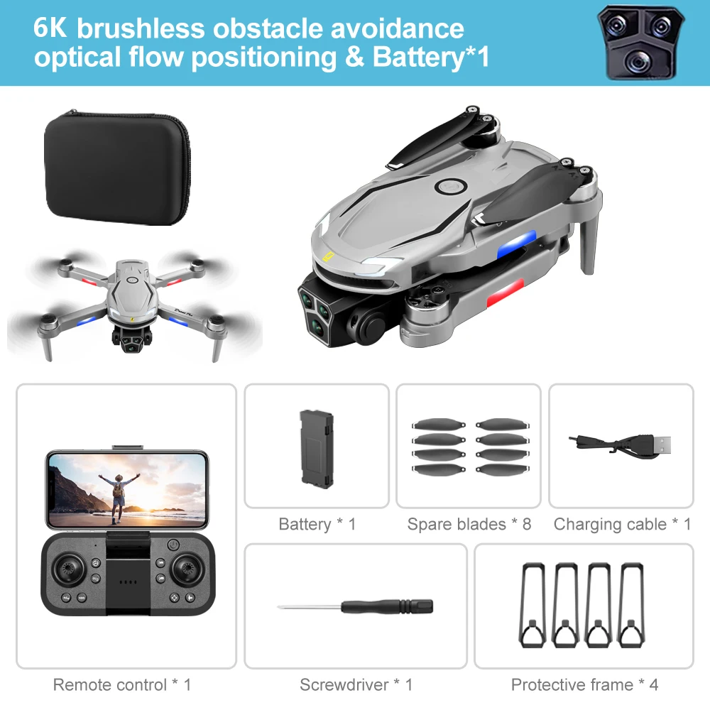 Top V888 Drone 8K HD Triple Camera GPS Professional Obstacle Avoidance Optical Flow Positioning Brushless Upgraded Quadcopter