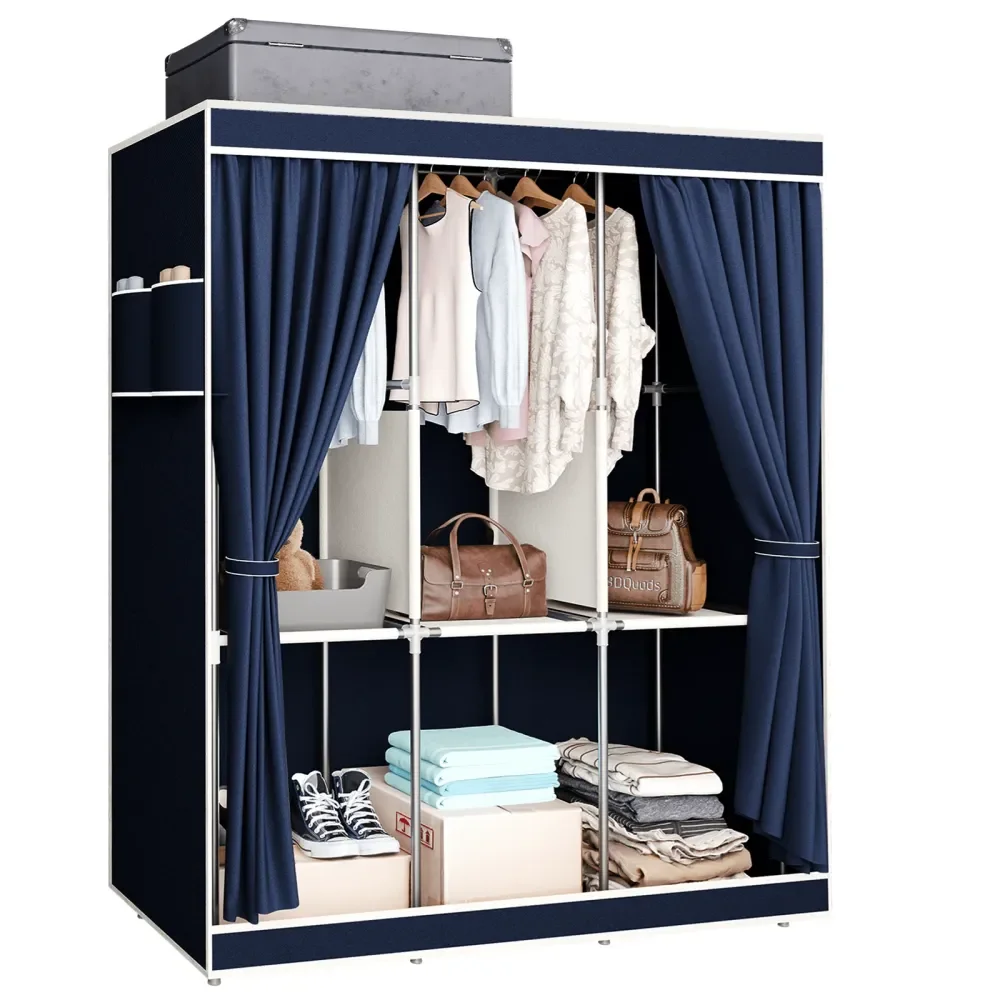 

Органайзер для гардероба с крышкой, 2 штангами для одежды, полками, 4 боковыми карманами, 50.39x17.7x66.14 дюймов, большая вместимость