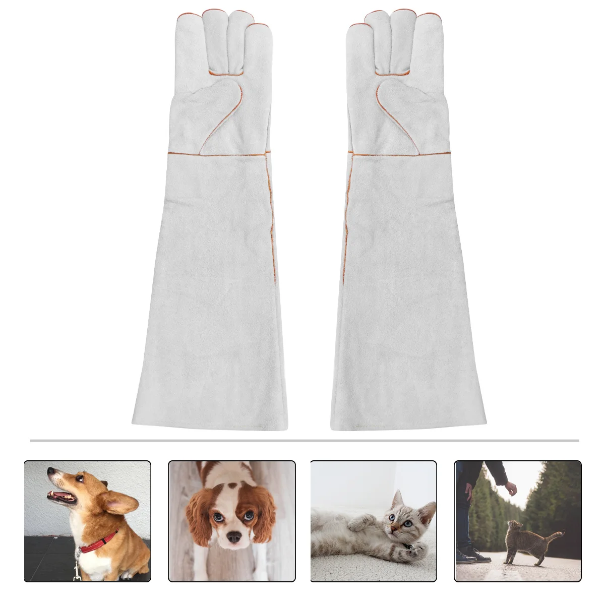 1 زوج قفازات مضادة للعض سميكة حماية جلد البقر للحيوانات الأليفة التعامل مع لحام شواء التخييم لحام مقاومة للحرارة قطع #5