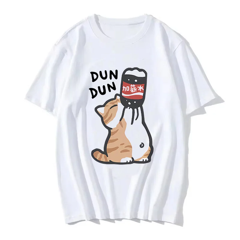 90s Women T Shirt Korean Version Cartoon Cat Group Printed T-Shirt Casual Short Sleeve Couples T-Shirt Funny Cat Streetwear image 5